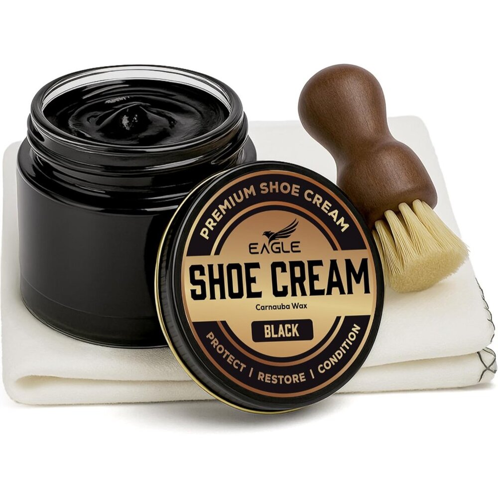 Luxury 3-Piece Shoe Care Kit with Black Carnauba Polish & Applicator Cloth